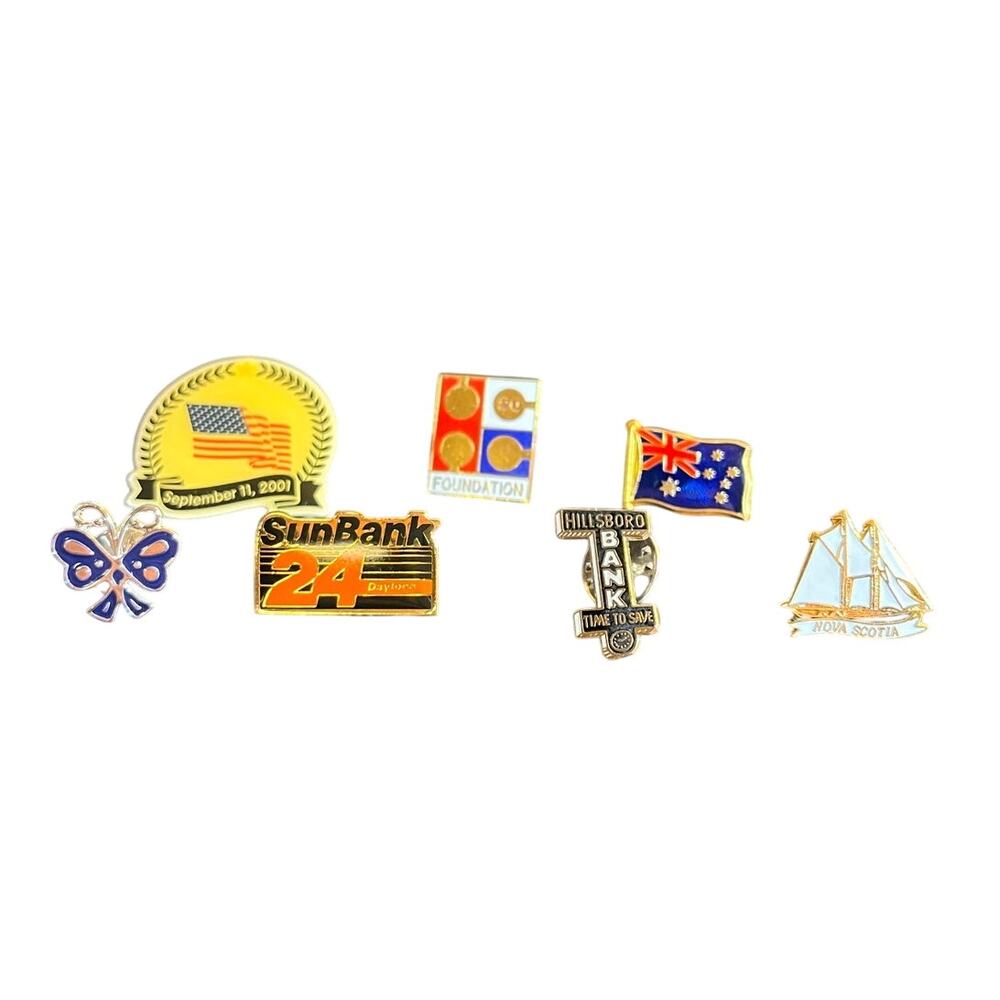 Vintage Enamel Pin Lot Amway Butterfly SunBank 9/11 Foundation Travel, 7 Pins - Picture 2 of 6